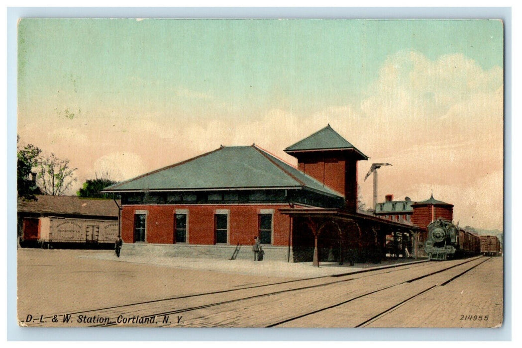 c1910's D. L. & W. Station Depot Railroad Train Cortland New York NY Postcard