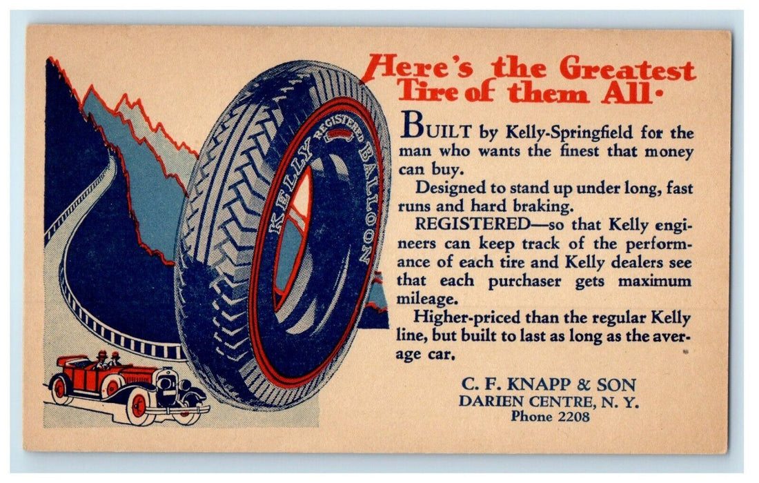 C. F. Knapp & Son Kelly Tires Advertising Darien Center New York NY Postcard