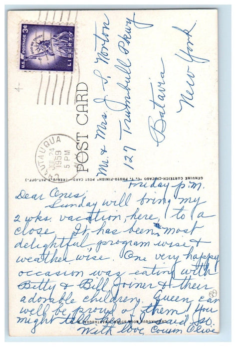 1959 Episcopal Church Chautauqua Lake New York NY, On Lake Chautauqua Postcard