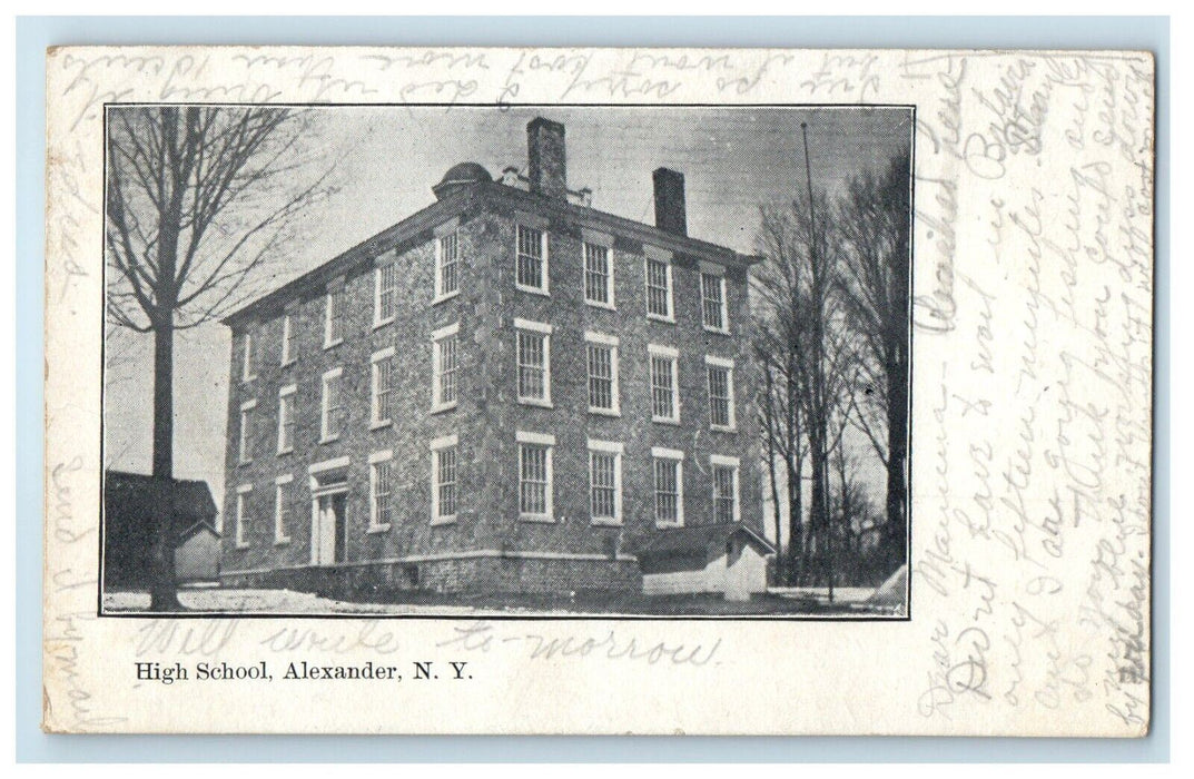 1908 High School Building Alexander New York NY Posted Antique Postcard