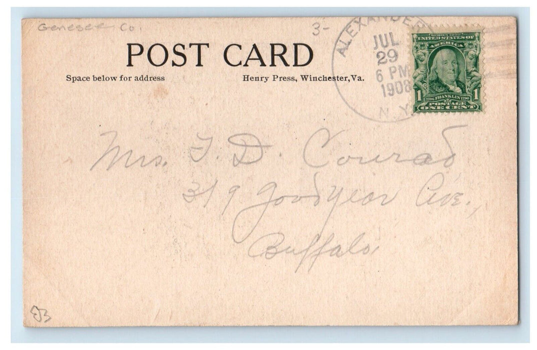 1908 High School Building Alexander New York NY Posted Antique Postcard