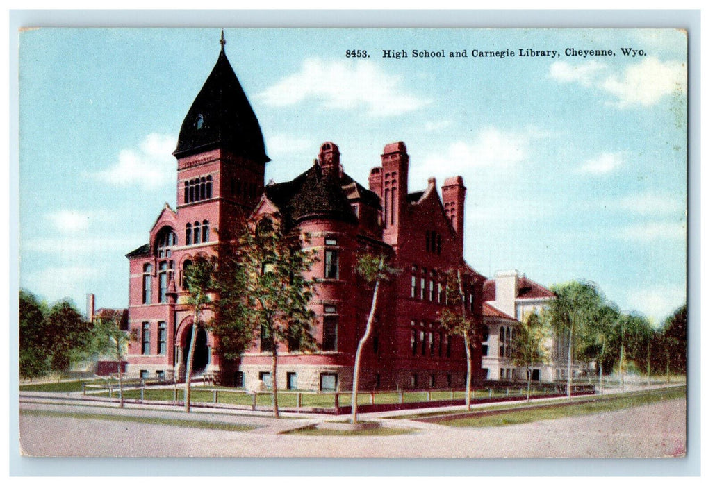 c1910 High School and Carnegie Library Cheyenne Wyoming WY Postcard