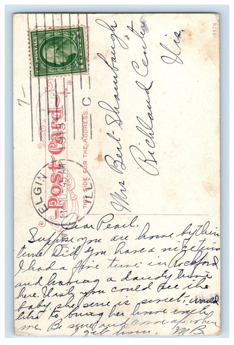 c1910 Gail Borden Library Elgin Illinois IL Posted Antique Postcard