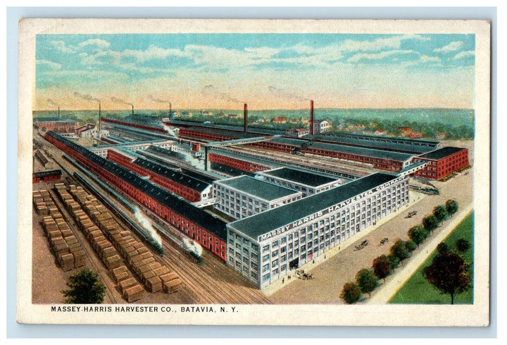 1924 Massey Harris Harvester Co. Railroad Train Batavia New York NY Postcard