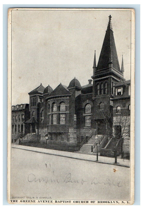 1917 The Greene Avenue Baptist Church Of Brooklyn New York NY Antique Postcard