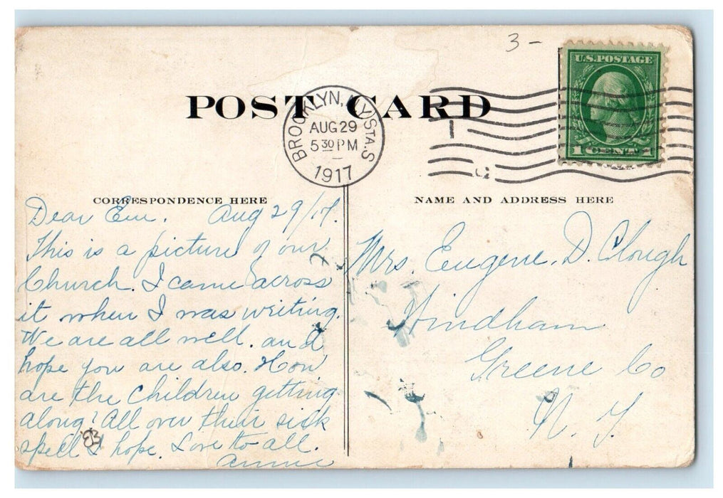 1917 The Greene Avenue Baptist Church Of Brooklyn New York NY Antique Postcard