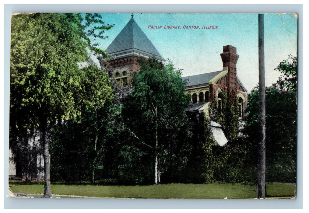1908 Trees View, Parlin Library Canton Illinois IL Posted Antique Postcard