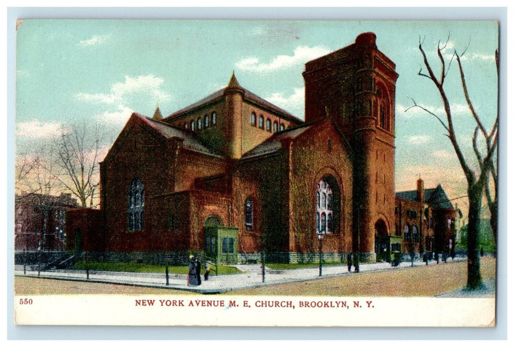 c1905 New York Avenue M. E. Church Street View Brooklyn NY Antique Postcard