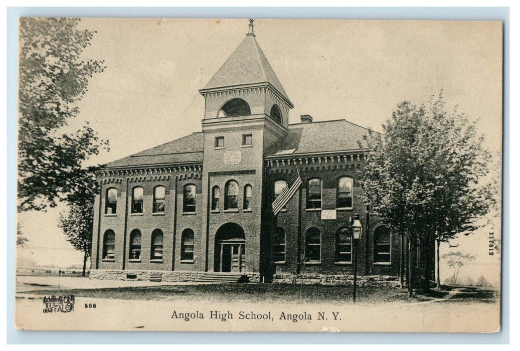 1907 Angola New York NY, Angola High School Building Posted Antique Postcard