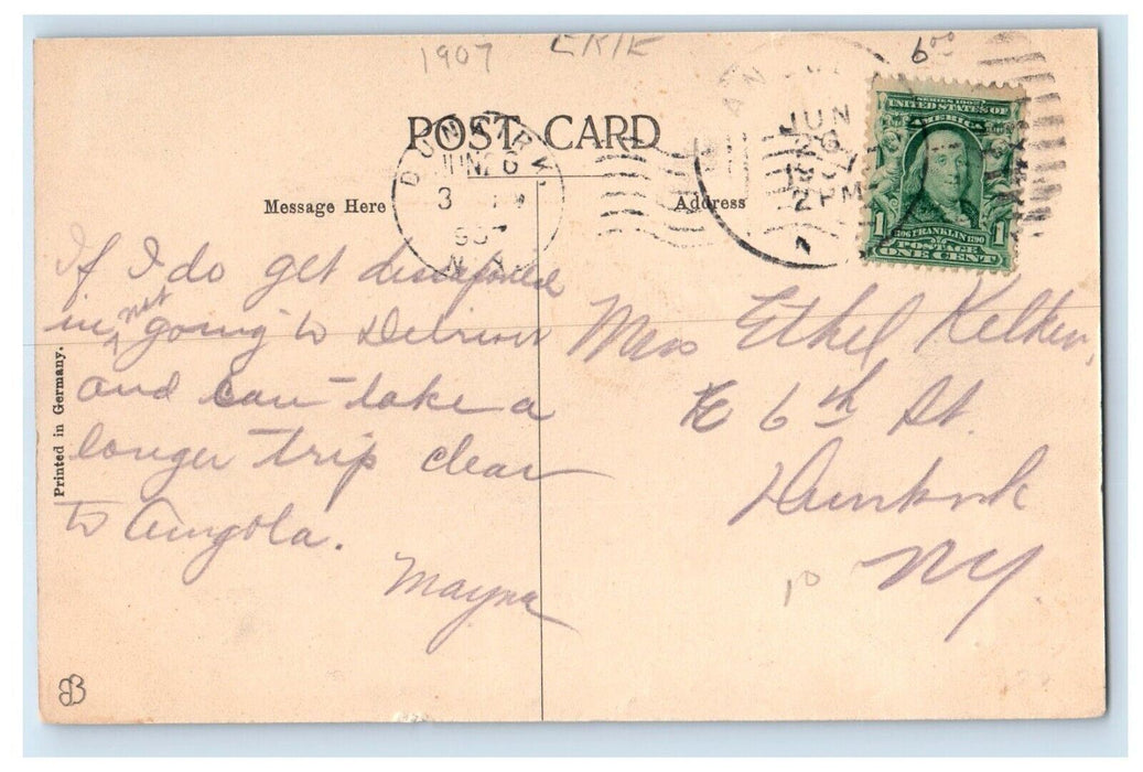 1907 Angola New York NY, Angola High School Building Posted Antique Postcard