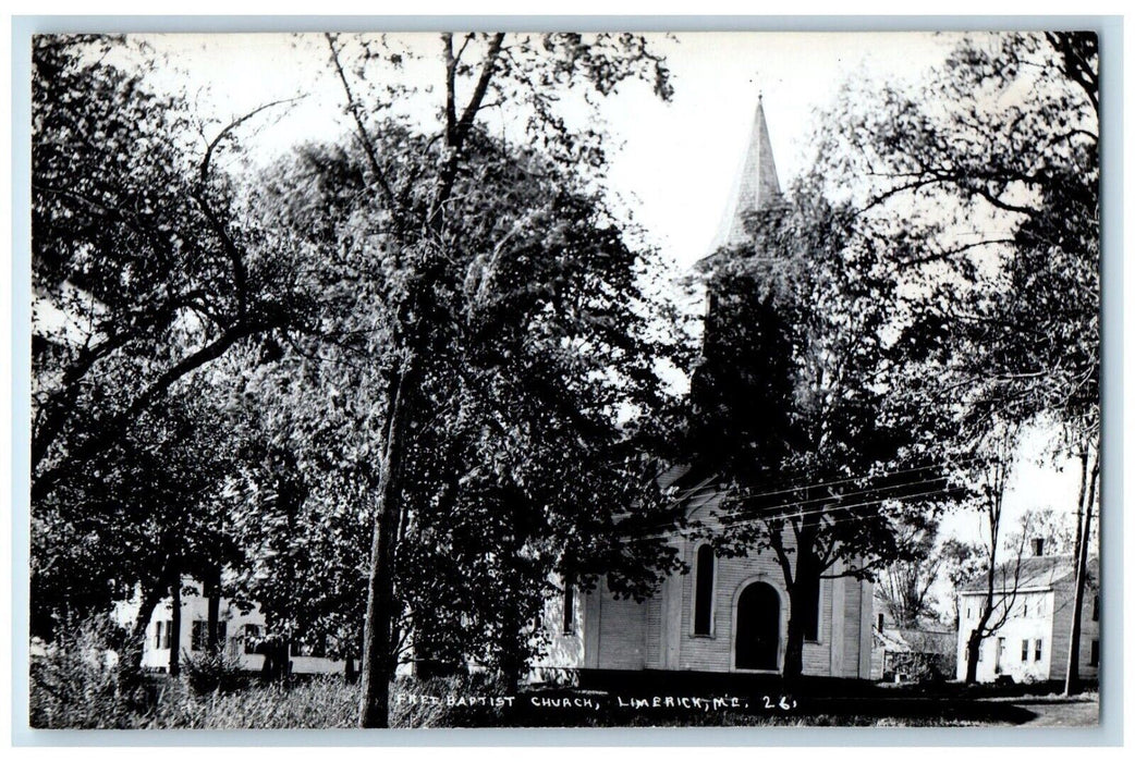 c1950's Free Baptist Church Steeple Limerick ME RPPC Photo Postcard