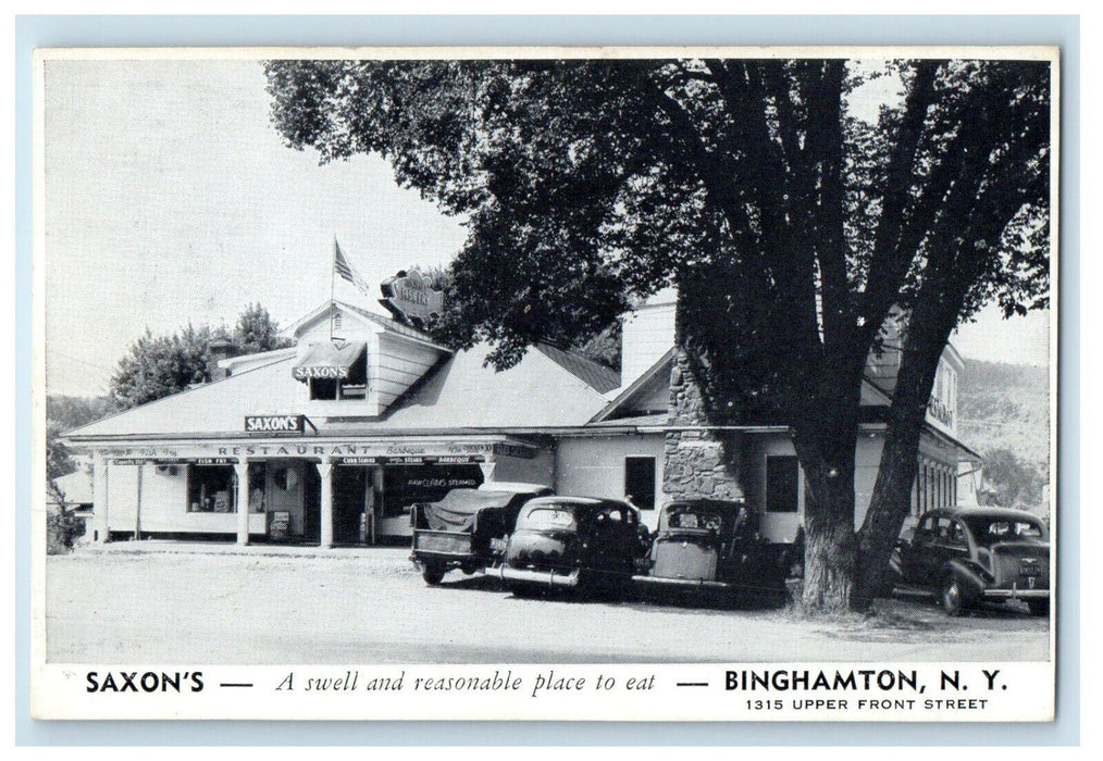 Saxon's Restaurant Cars Upper Front Street Binghamton New York NY Postcard