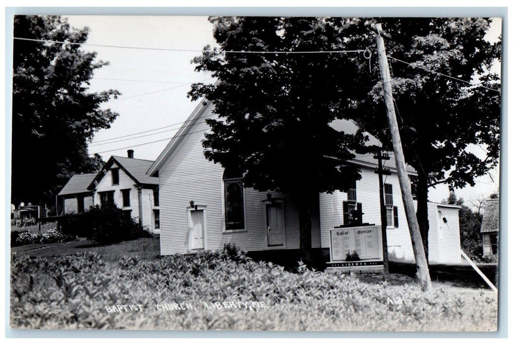 c1950's Baptist Church Stained Glass Liberty Maine ME RPPC Photo Postcard