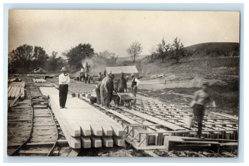 c1910 Road Construction Musick's Ferry Occupational Photo MO RPPC Postcard