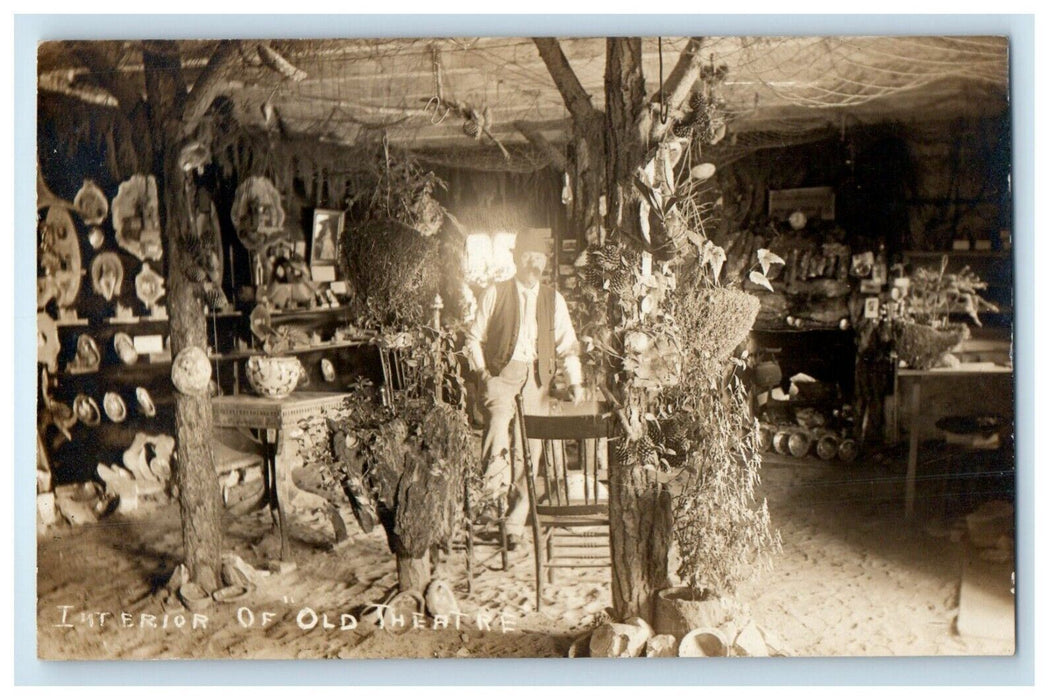 c1910 Interior of Old Theatre Dried Plants Chinaware Store Photo RPPC Postcard