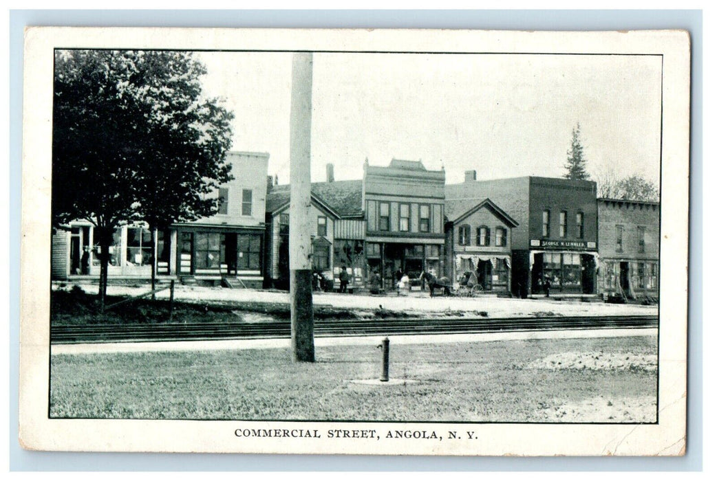 1908 Commercial Street Shops Horse And Buggy Angola New York NY Antique Postcard