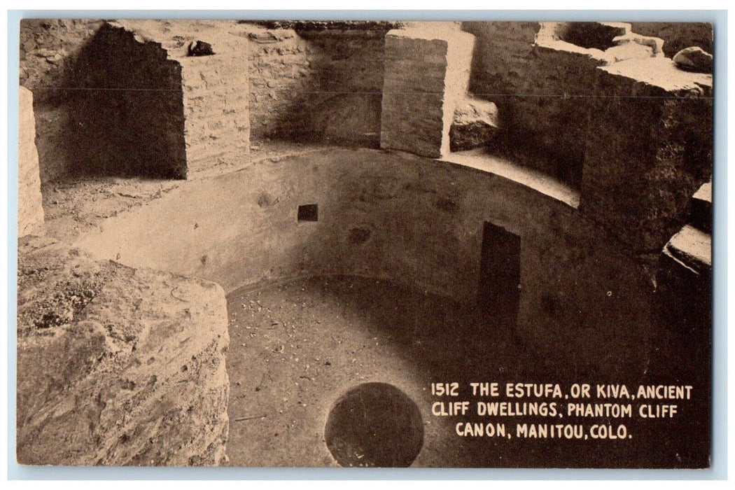 c1920's Estufa Kiva Ancient Dwellings Cliff Canon Manitou Colorado CO Postcard
