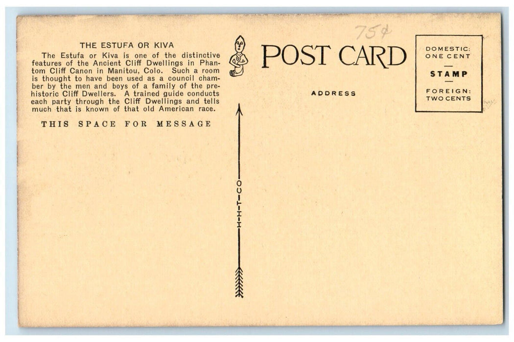 c1920's Estufa Kiva Ancient Dwellings Cliff Canon Manitou Colorado CO Postcard