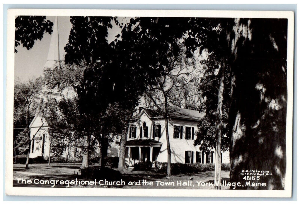 c1950's Congregational Church Town Hall York Maine ME Photo RPPC Postcard