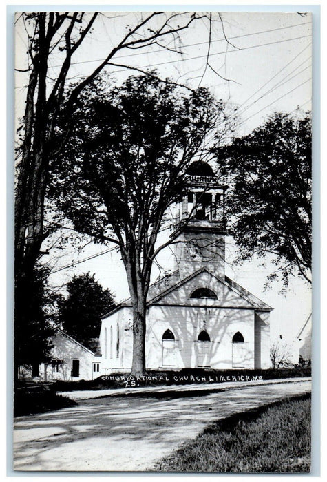 c1950's Congregational Church Belltower Limerick Maine ME Photo RPPC Postcard