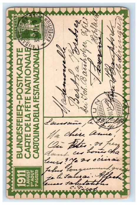 1911 Switzerland Bundesfeier Anstalt J.E. Wolfensberger Zurich Dunki Postcard