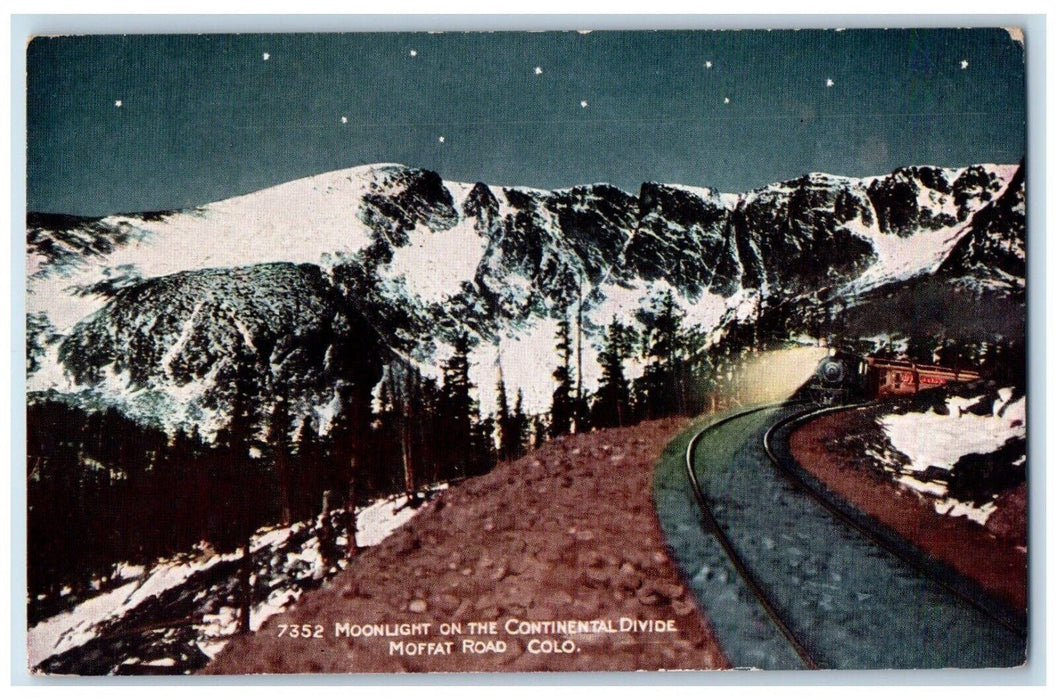 c1940's Moonlight Continental Divide Moffat Road Star Train Colorado CO Postcard