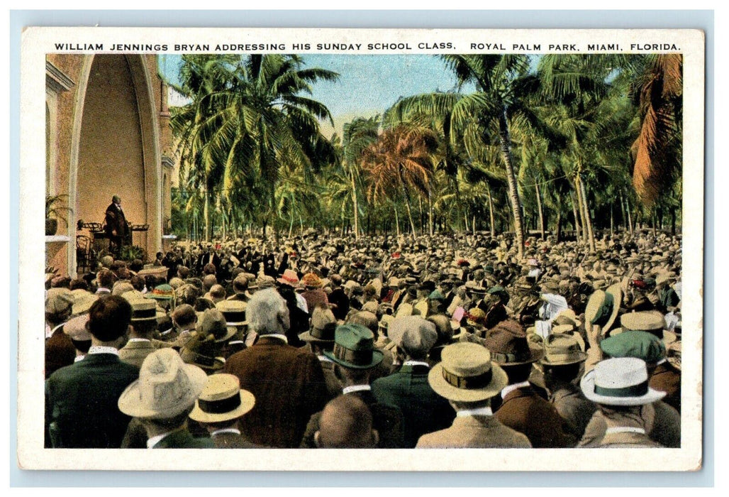 c1920's William Jennings Bryan Sunday School Class Palm Park Miami FL Postcard