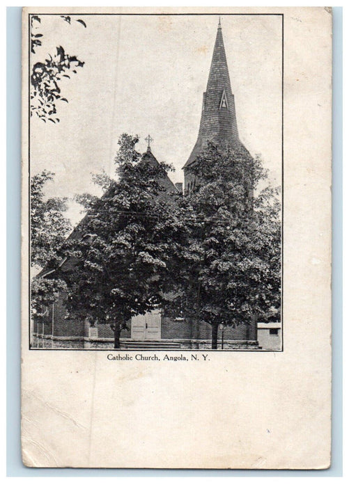 c1905 Catholic Church Covered Trees Angola New York NY Posted Antique Postcard