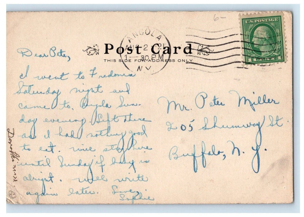c1905 Catholic Church Covered Trees Angola New York NY Posted Antique Postcard