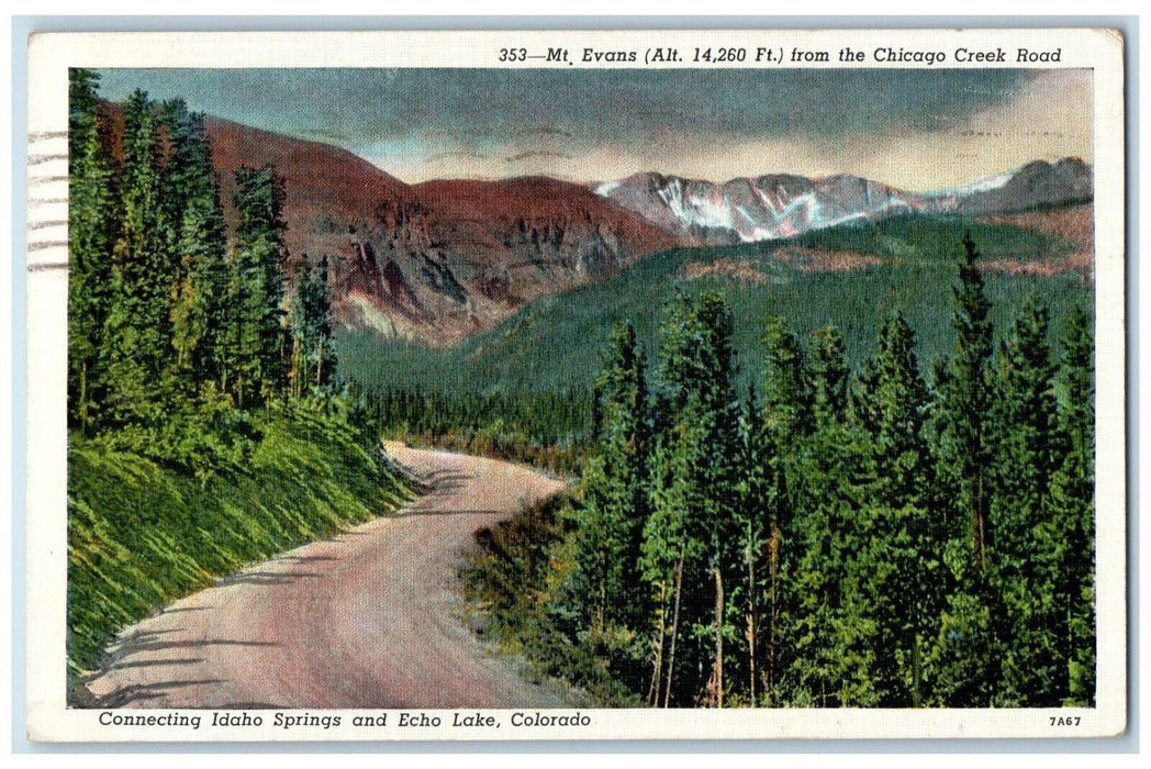 c1941 Mt Evans Chicago Creek Road Idaho Springs Echo Lake Colorado CO Postcard