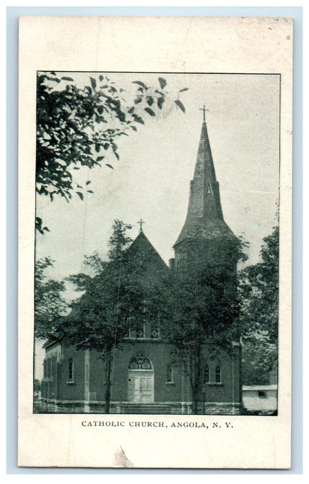 c1910's Catholic Church Front View Angola New York NY Posted Antique Postcard