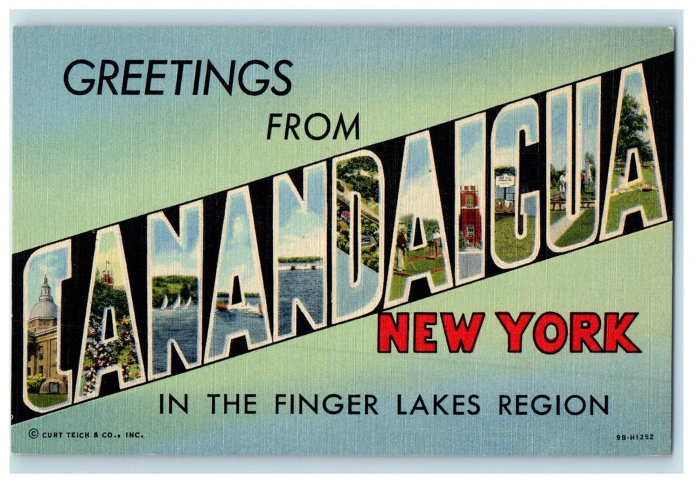 Greetings From Canandaigua NY, In The Finger Lakes Region Large Letters Postcard