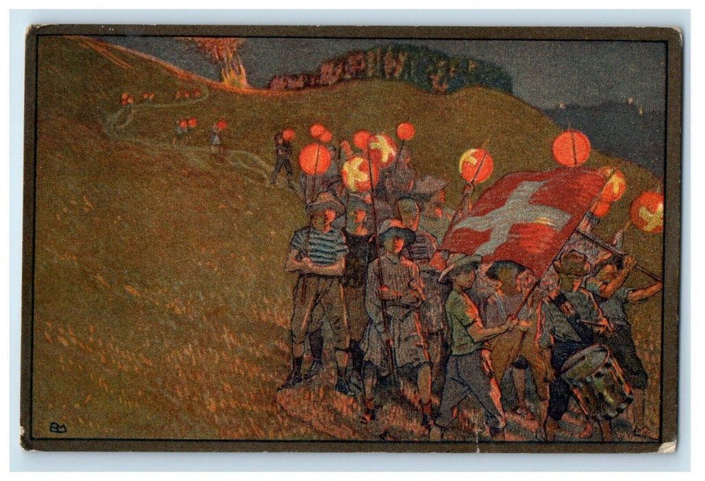1912 Switzerland Bundesfeier Anstalt J.E. Wolfensberger Zurich Children Postcard