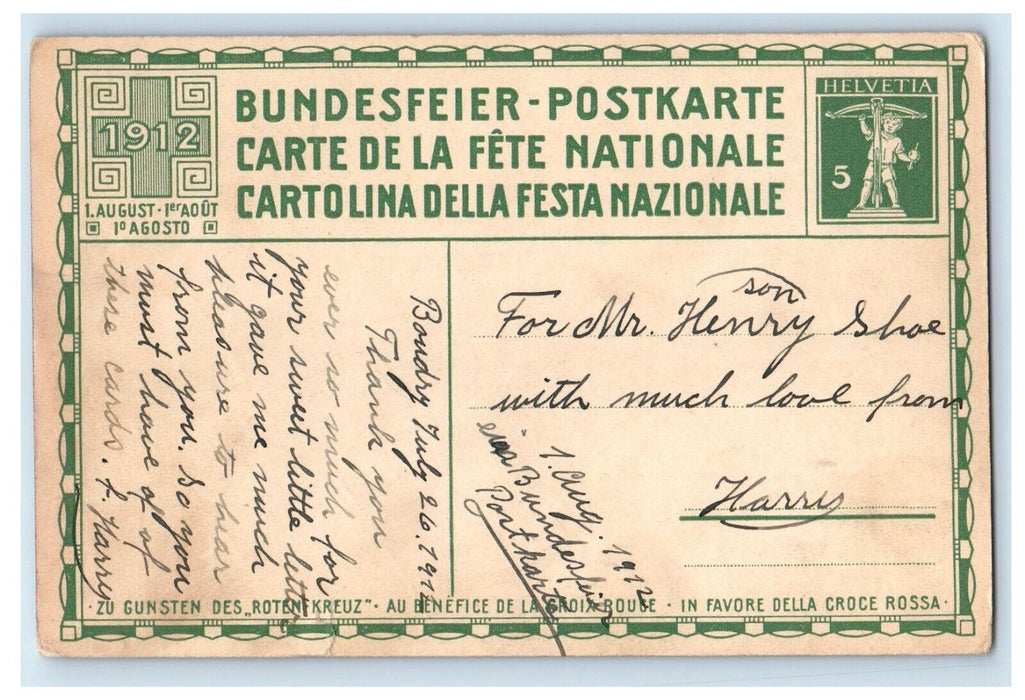 1912 Switzerland Bundesfeier Anstalt J.E. Wolfensberger Zurich Children Postcard