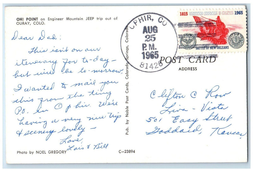 c1965 OH! Point Engineer Mountain Jeep Cliff Rocks Ouray Colorado CO Postcard