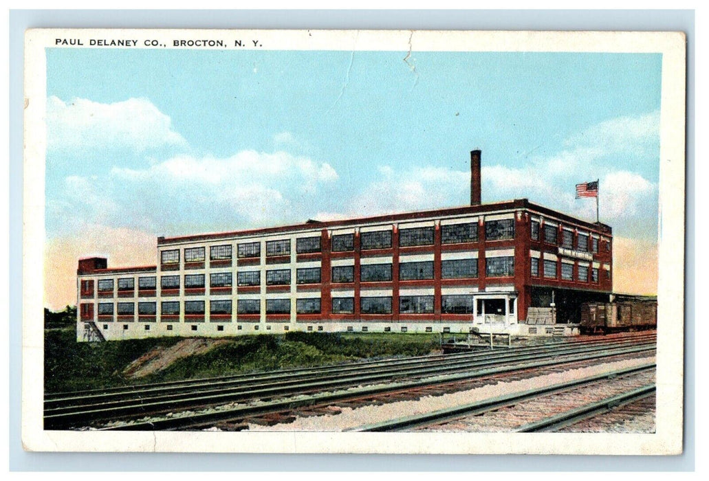 c1920's Paul Delaney Co. Building Railroad Train Brocton New York NY Postcard