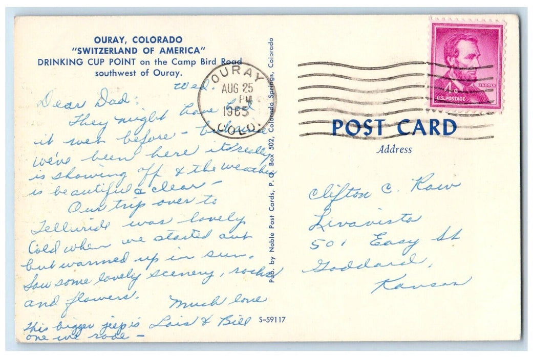 c1965 Drinking Cup Point Camp Bird Ouray Colorado Switzerland America Postcard