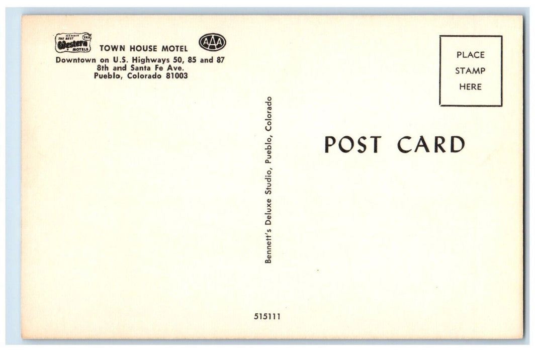 c1960's Town House Motel Downtown US Santa Fe Avenue Pueblo Colorado CO Postcard