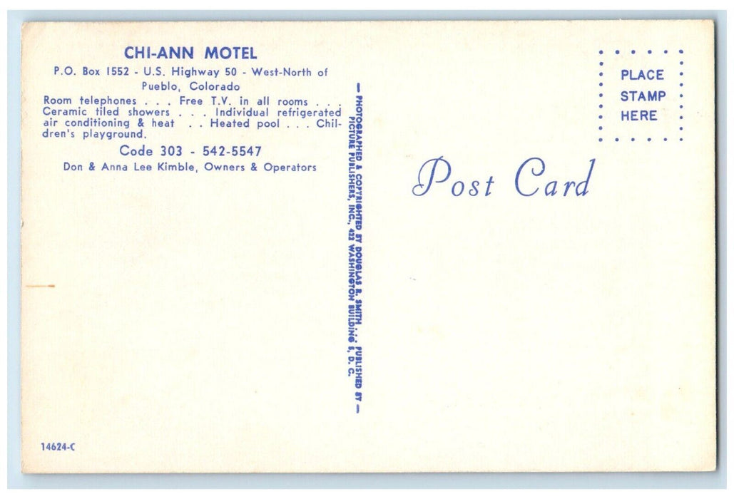 c1960's Chi Ann Motel US Highway 50 West North Pool Pueblo Colorado CO Postcard