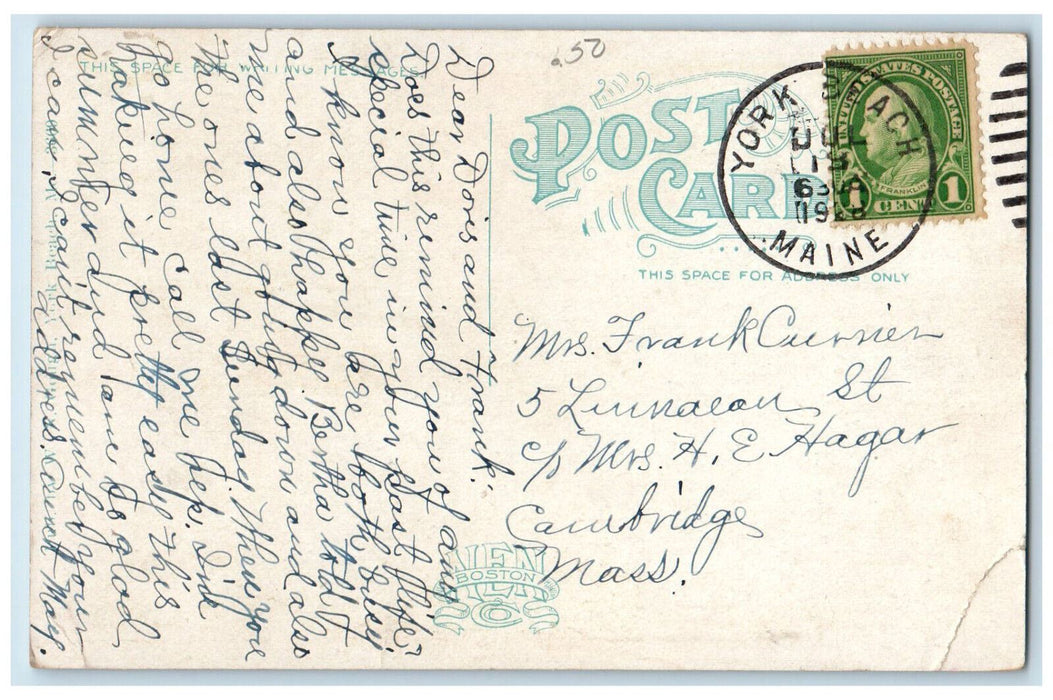 1928 Village Green & Congregational Church York Village ME Posted Postcard