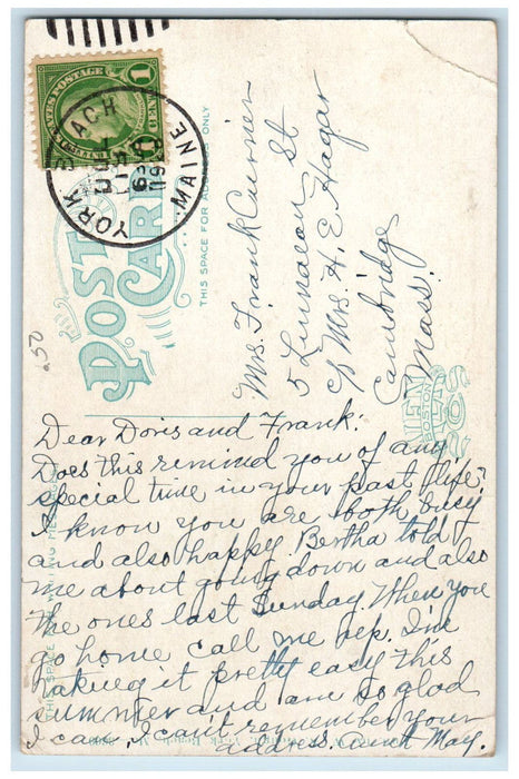 1928 Village Green & Congregational Church York Village ME Posted Postcard