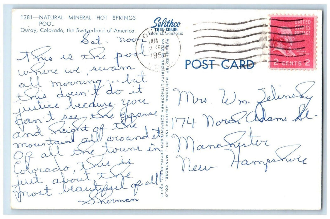 c1954 Natural Mineral Hot Springs Switzerland America Ouray Colorado CO Postcard