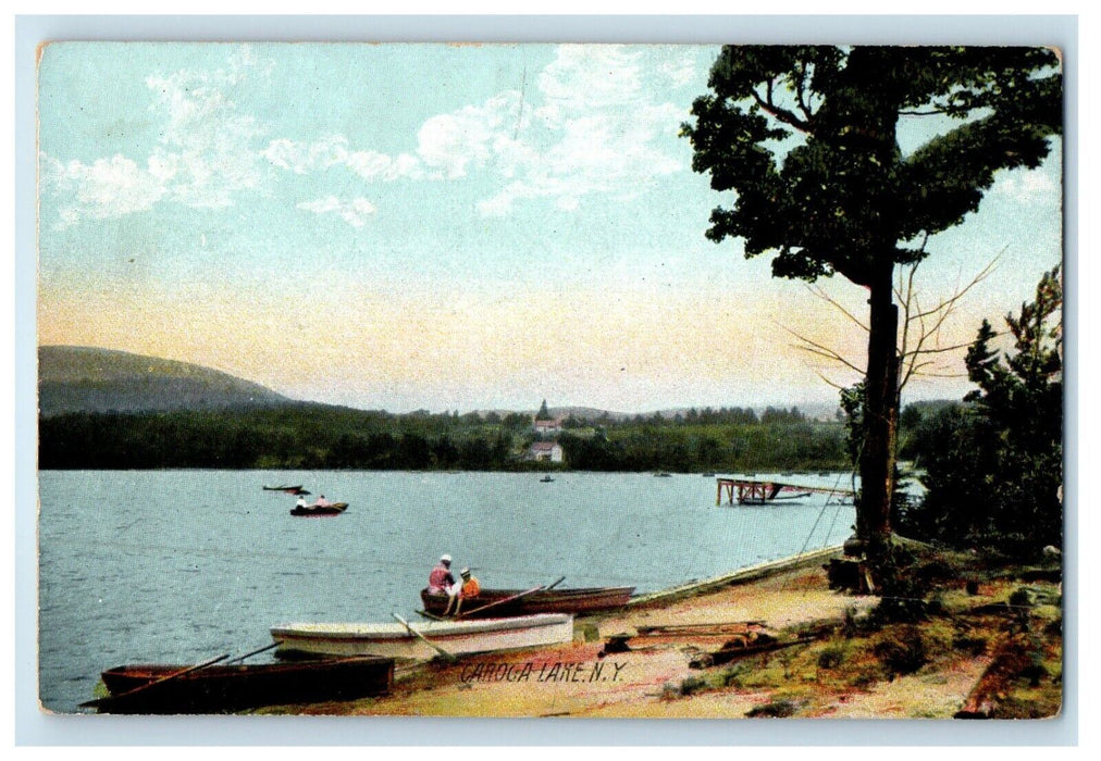 1908 A View of Caroga Lake Canoe Boat Pinelake New York NY Antique Postcard
