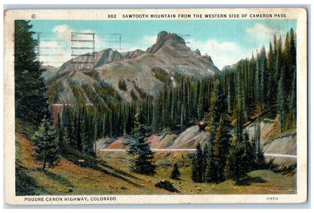 c1936 Sawtooth Mountain Western Cameron Pass Canon Highway Colorado CO Postcard