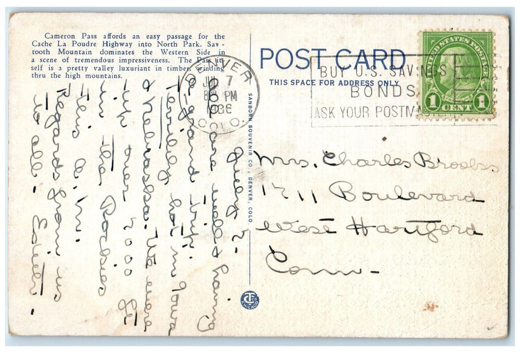 c1936 Sawtooth Mountain Western Cameron Pass Canon Highway Colorado CO Postcard