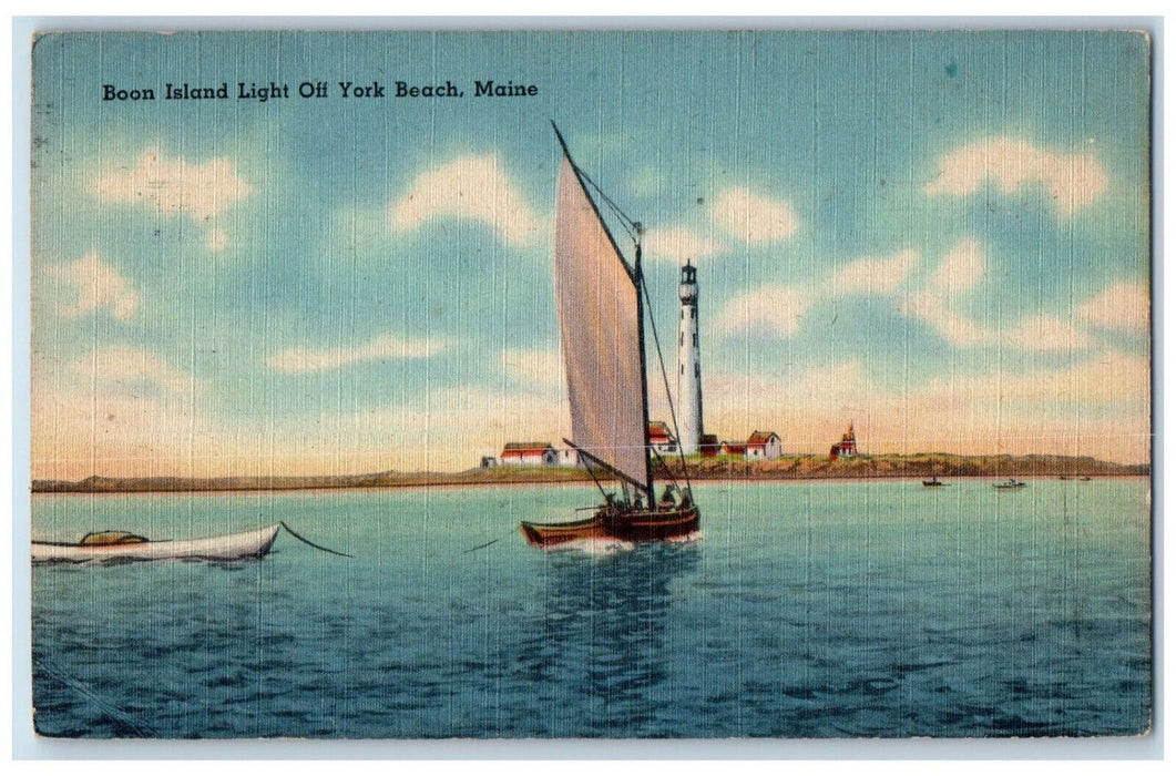 1949 Boat Scene, Boon Island Light Off York Beach Maine ME Postcard