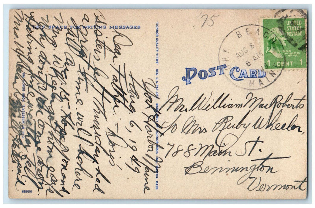 1949 Boat Scene, Boon Island Light Off York Beach Maine ME Postcard