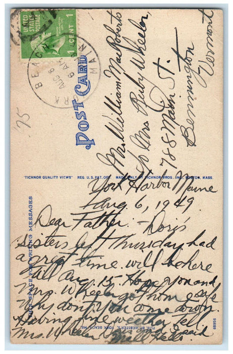 1949 Boat Scene, Boon Island Light Off York Beach Maine ME Postcard