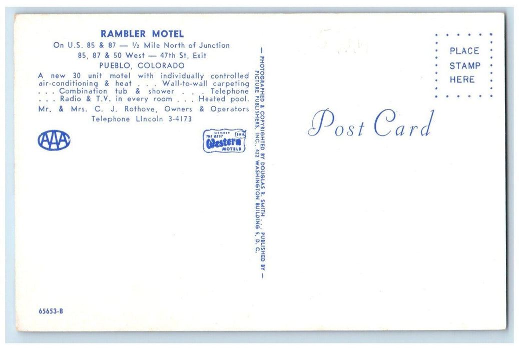 c1960's Rambler Motel North Junction Multiview Pool Pueblo Colorado CO Postcard