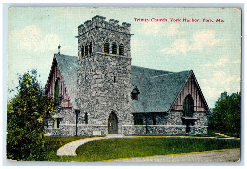 1911 View of Trinity Church York Harbor Maine ME Antique Posted Postcard